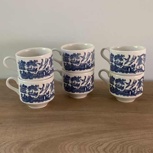 Churchill Blue Willow 1970s Made in‎ England Set of 6 Blue & White coffee mugs - Picture 4 of 11